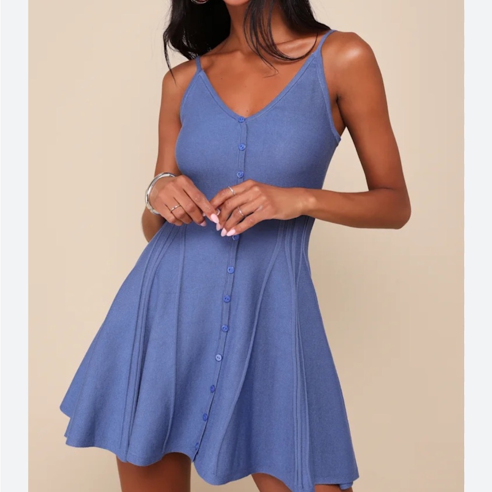 Blue Button Mini Dress - Picture 4 of 4
